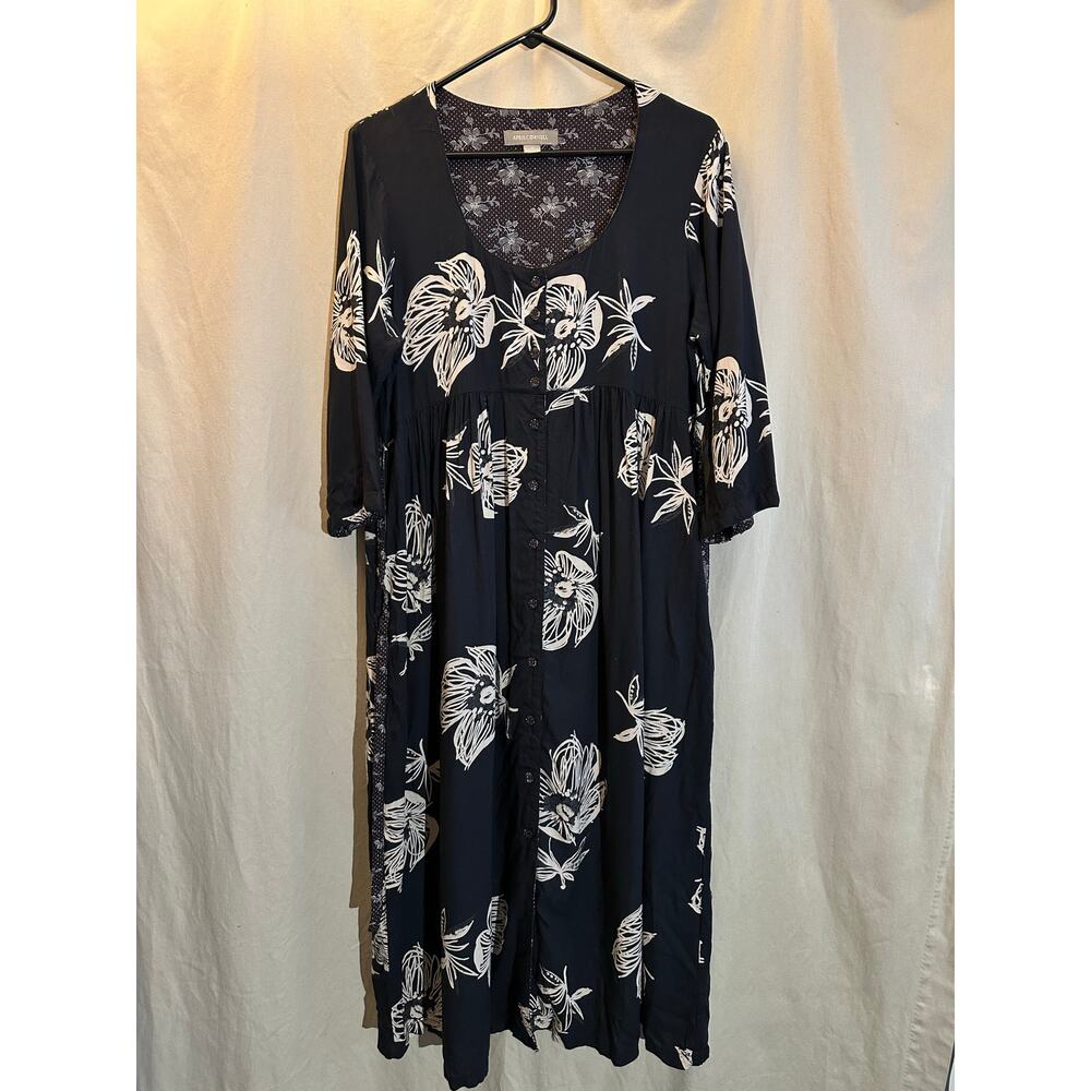 April Cornell Maxi Dress Black tan floral print Womens Boho Waist Ties Medium